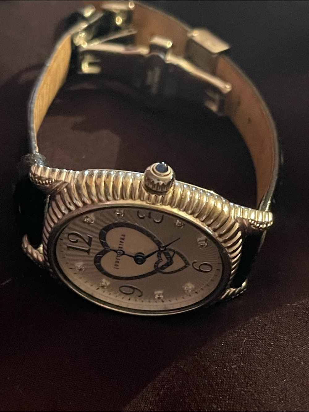Judith Ripka Silver Heart Dial Watch with Black Leather Strap - Picture 3 of 3